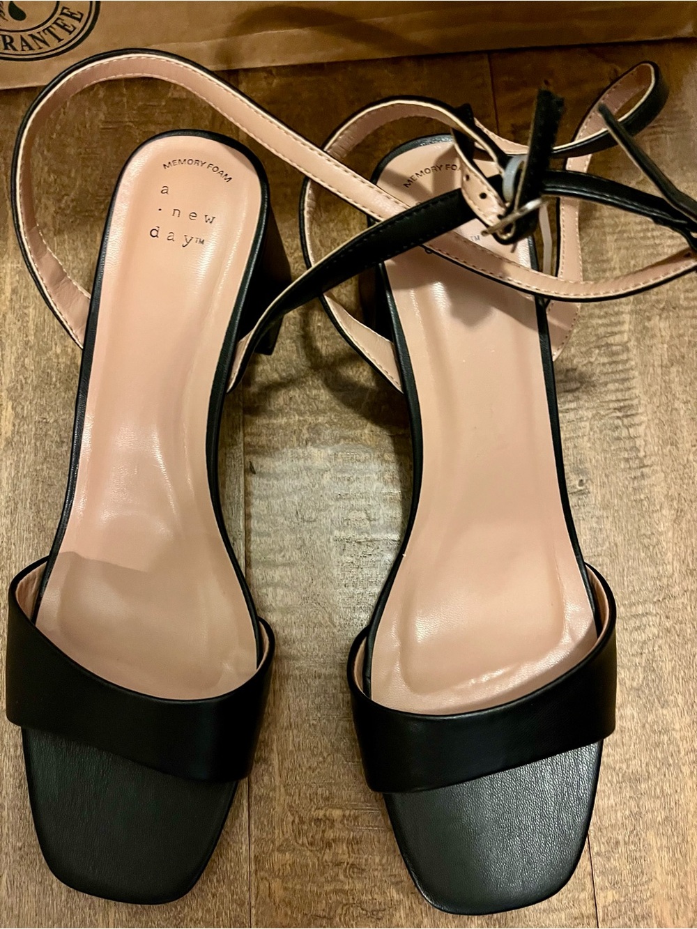 A New Day Black Ankle Strap Block Heel Sandals Size 11
